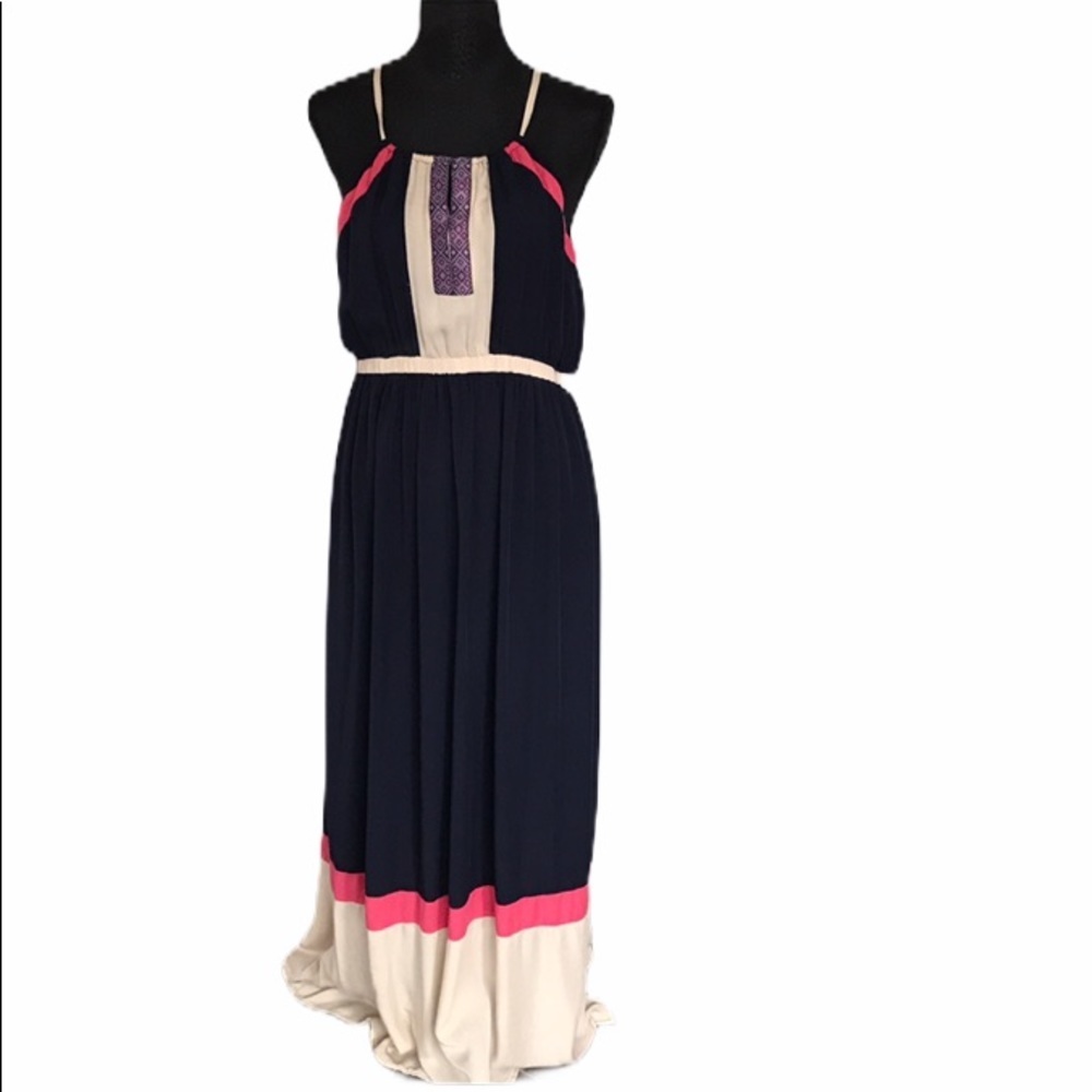 Doe & Rae Navy blue halter neck colorblock maxi dress